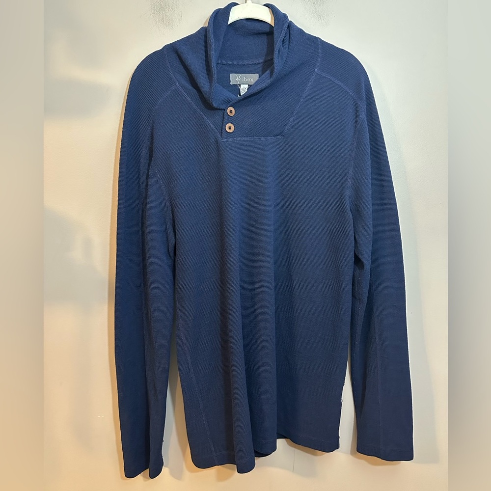 IBEX Men’s Waffle Knit Shawl Collar Sweater Large - Picture 1 of 7